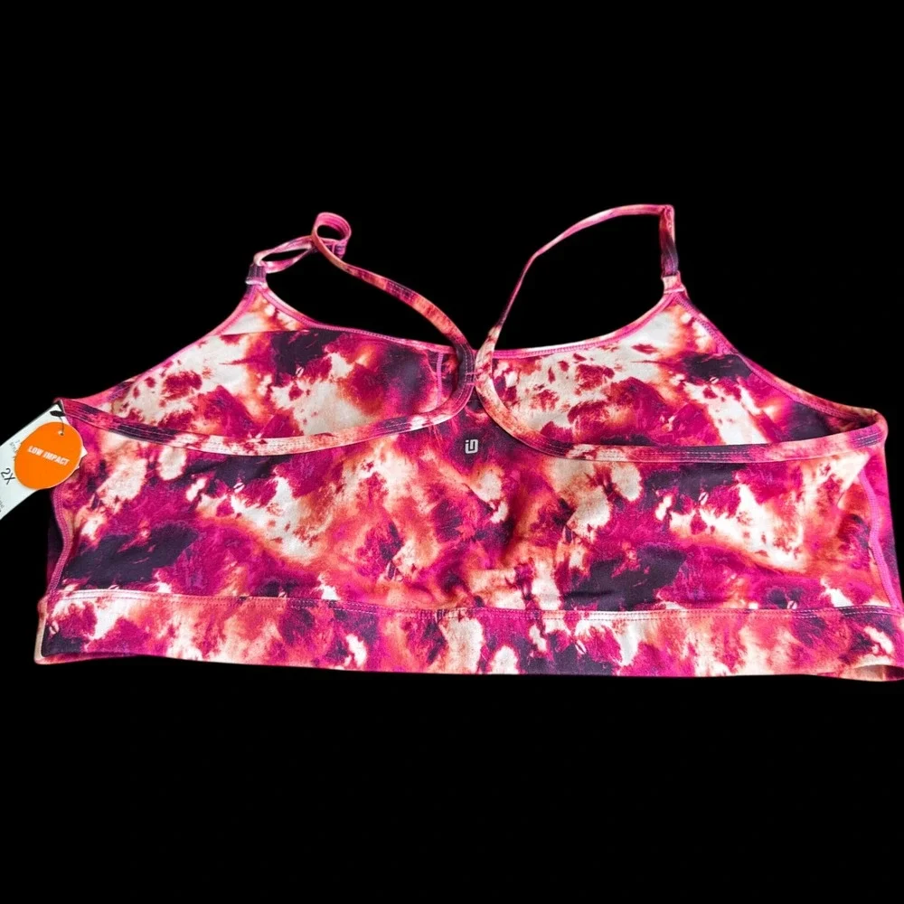 Ideology Womens Sports‎ Bra 2X Pink Tie Dye Low Impact Activewear Athleisure